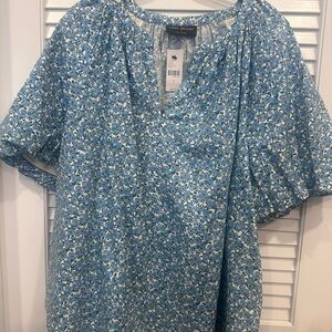 Lane Bryant Blue and White Floral Blouse
